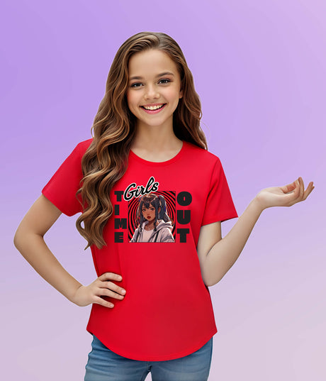 Tween girl wearing Suki anime graphic tee – Time Out Girls Collection by SKUNKYRUNKY.